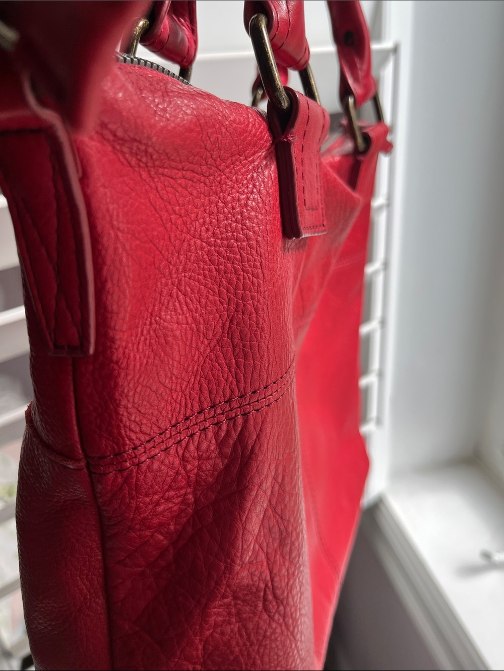 American Leather Co. Red Leather Shoulder Bag with Front Zip Pocket - Picture 10 of 16